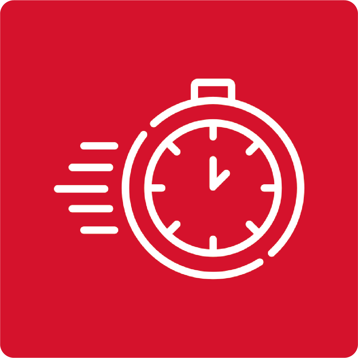 Speed icon: a white stopwatch on a red background
