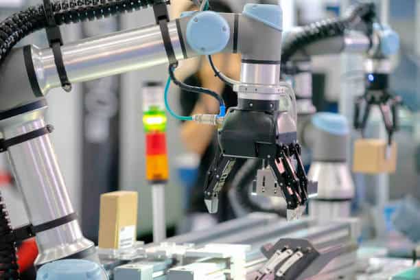 close-up of a Universal Robots UR5 Collaborative Robot on a production line