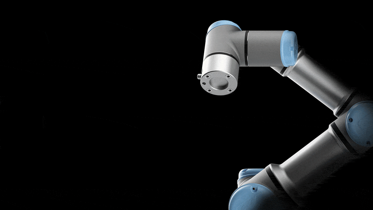 Universal Robots UR3e Collaborative Robot on a black background