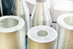 Fiberglass bobbins in a warehouse