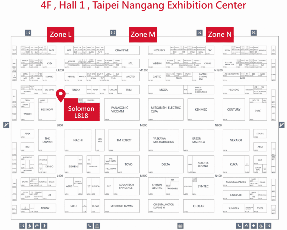 Automation Taipei 2024 Floor Plan Automation Taipei 2024 Floor Plan highlighting Solomon's booth (L818) at Automation Taipei