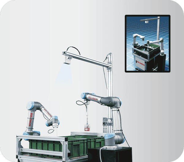 two UR robots perform simultaneous random bin picking using AccuPick