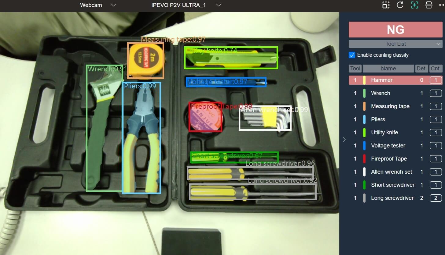 Toolbox Inspection interface of META-aivi performing toolbox inspection using AR + AI