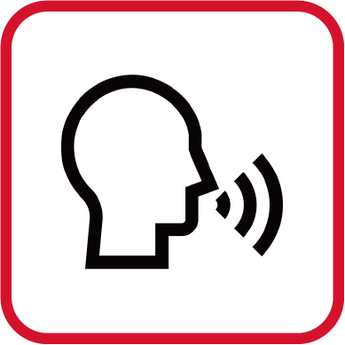 Speech recognition icon: a black head outline on a white background