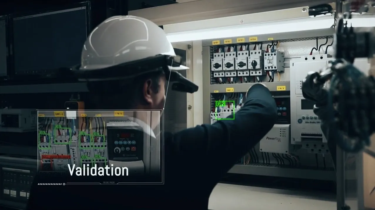 Explore more industrial applications of augmented intelligence Augmented intelligence technical validation of industrial wiring and control panels using META-aivi AR + AI machine vision with AR glasses.