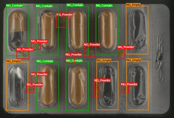 Physical AI for AI Inspection Systems Pharmaceutical blister pack undergoing automated visual inspection using Physical AI, detecting defects such as missing cavities and contamination.