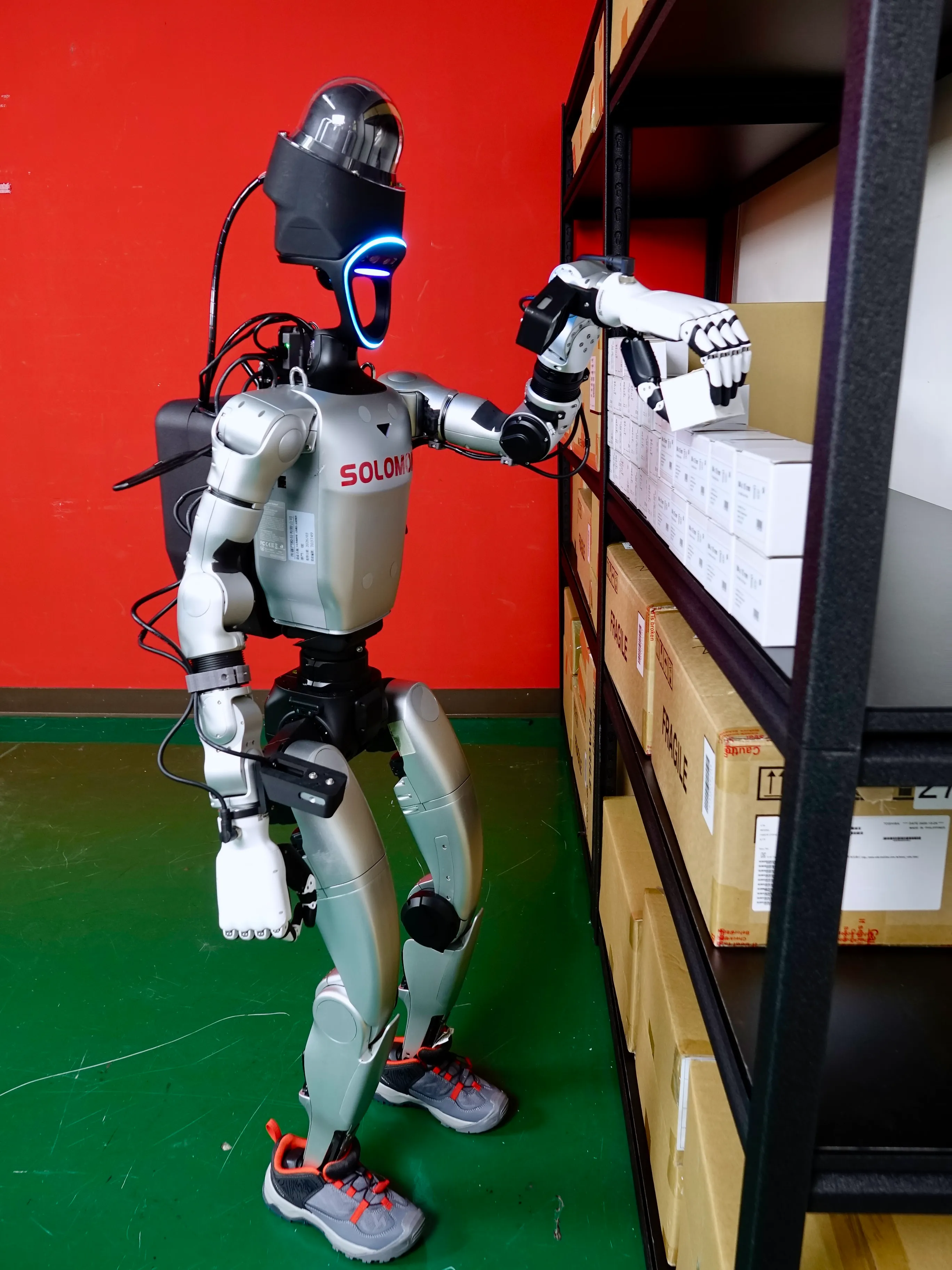 Unitree G1 humanoid robot using NVIDIA NemoClaw and Solomon Active Perception technology for autonomous perception, reasoning, and task execution.