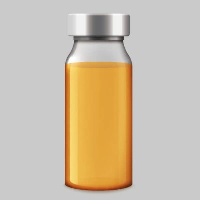 用于 SolVision AI 视觉检测参考的透明液体药用小瓶黄金样本。